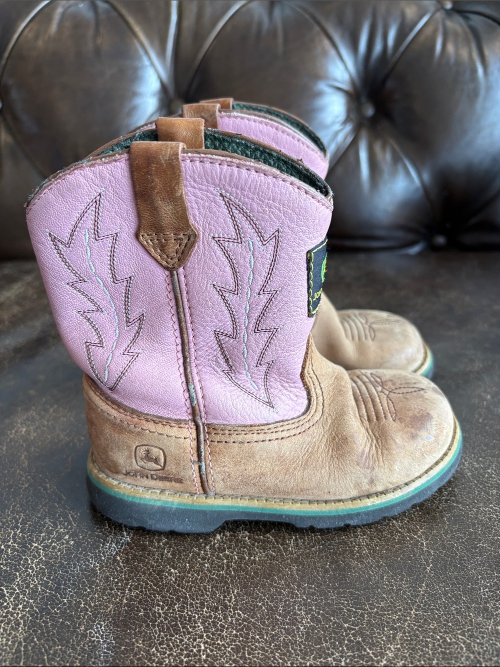 John Deere Pink and Brown Toddler Western Pull-On Boots Size 8